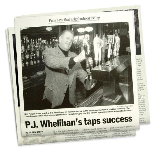 Newspaper with the headline P.J. Whelihan's Taps Success